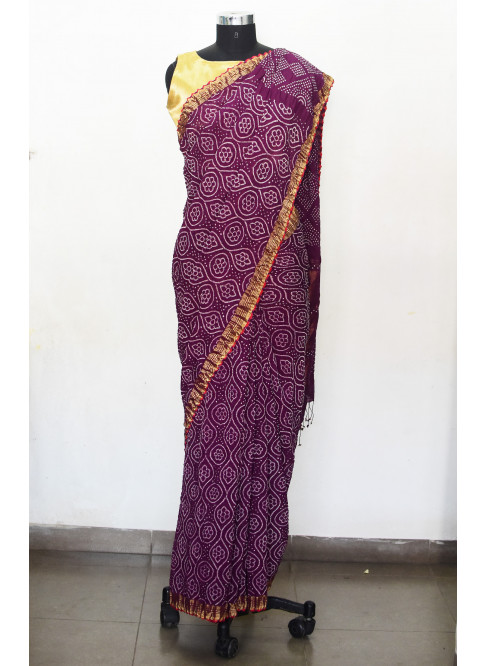 Purple ,Handwoven Organic Cotton, Textured Weave , Tie & dye, Occasion Wear, Jari, Rai Bandhani Saree